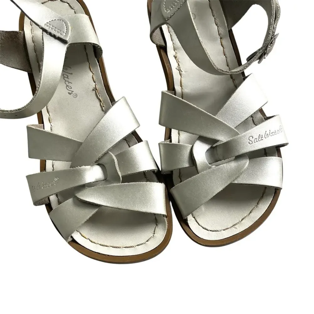 Salt Water Sandals The Original Silver Leather big Kid Size 3